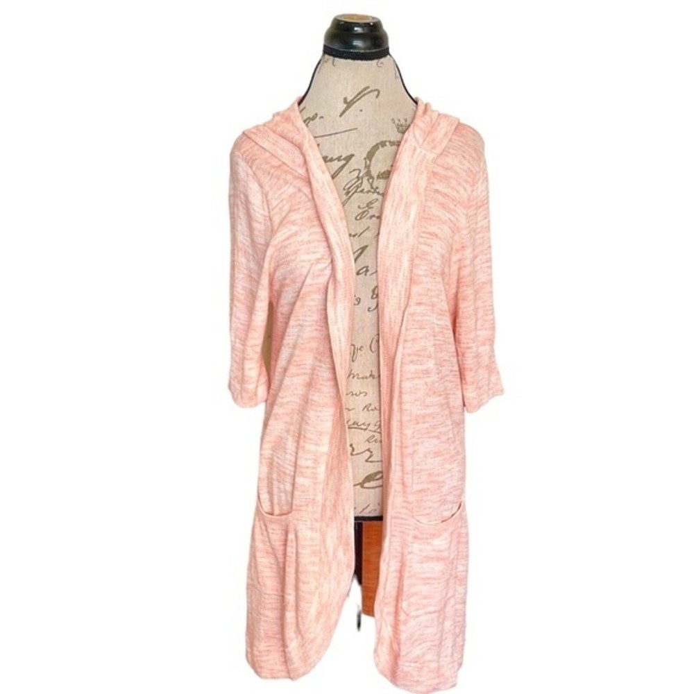 Isaac mizrahi Live Sz Large Cardigan Hoodie Orange Long Duster Sweater Space Dye